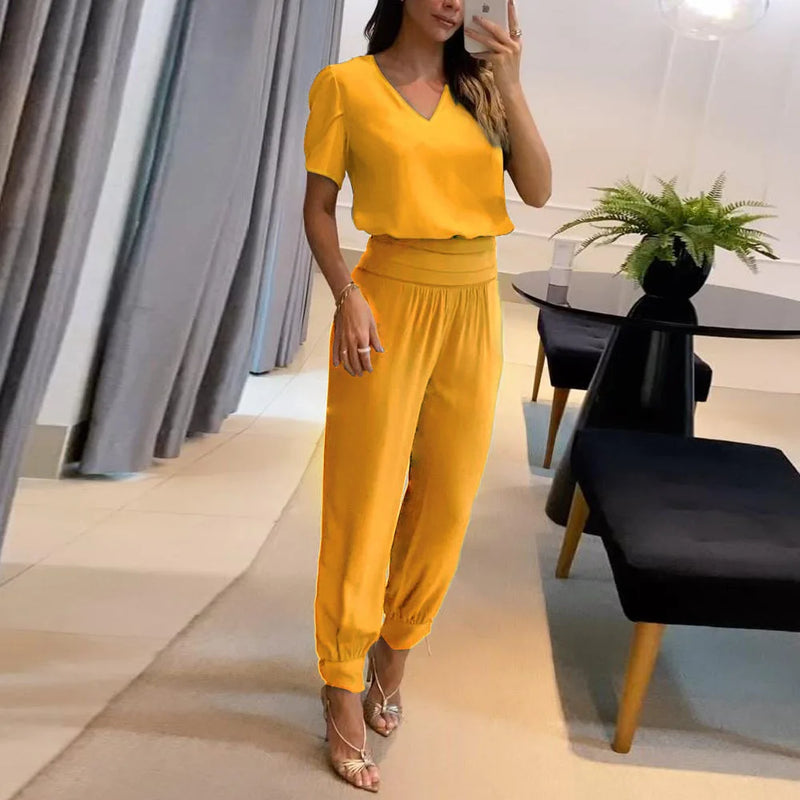 Floral Print V-Neck Tee & Pants Set