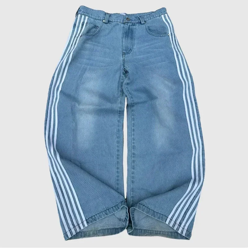 Y2K Striped Baggy Street Jeans