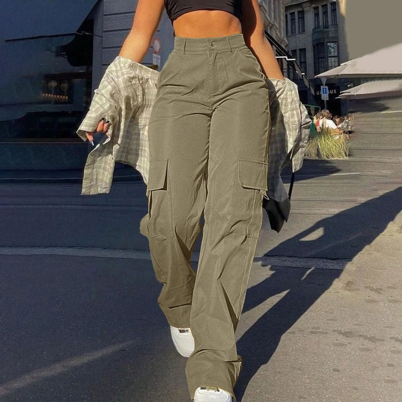 High-Waist Twill Streetwear Chinos