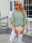 Casual O-Neck Half Sleeve Blouse – Loose Fit Summer Top in Green