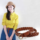 Braided Leather Belt with Gold Round Buckle – Casual & Dress Accessory