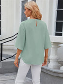 Casual O-Neck Half Sleeve Blouse – Loose Fit Summer Top in Green