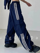 Striped Y2K Wide-Leg Cargo Pants