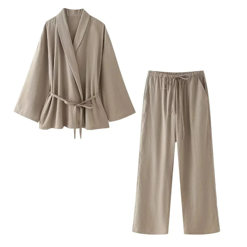 Linen Lace-Up Shirt & Pants Set