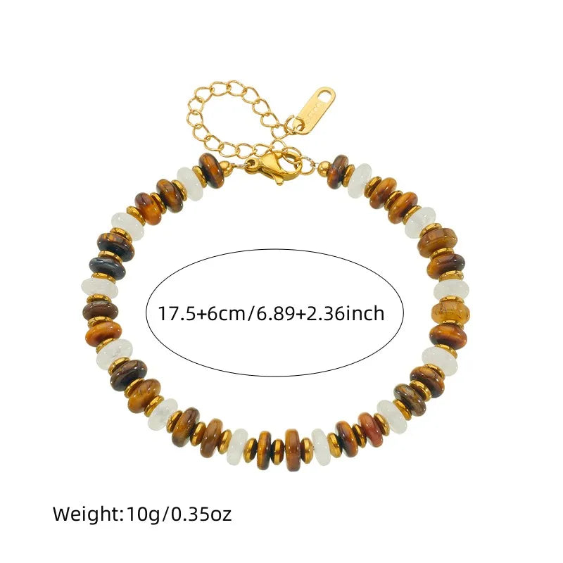316L Stainless Steel Bracelet – White Jade & Tiger Eye Stone Jewelry