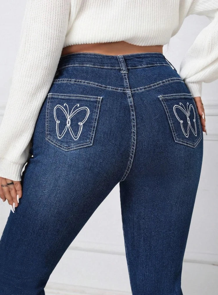 Butterfly Embroidered Bootcut Jeans