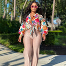 Imitation Silk Printed Lantern Sleeve Blouse – Loose Casual Women’s Top