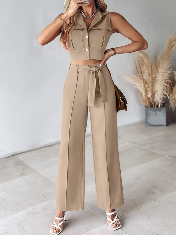 Sleeveless V-Neck Vest & Trouser Set