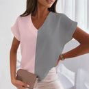 Printed V-Neck Short Sleeve Loose Blouse – Casual Sexy Women’s Tunic Top