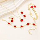 5-Piece Enamel Plum Blossom Jewelry Set – Necklace, Earrings & Bracelet