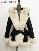 ZADORIN Belted Suede Faux Fur Coat