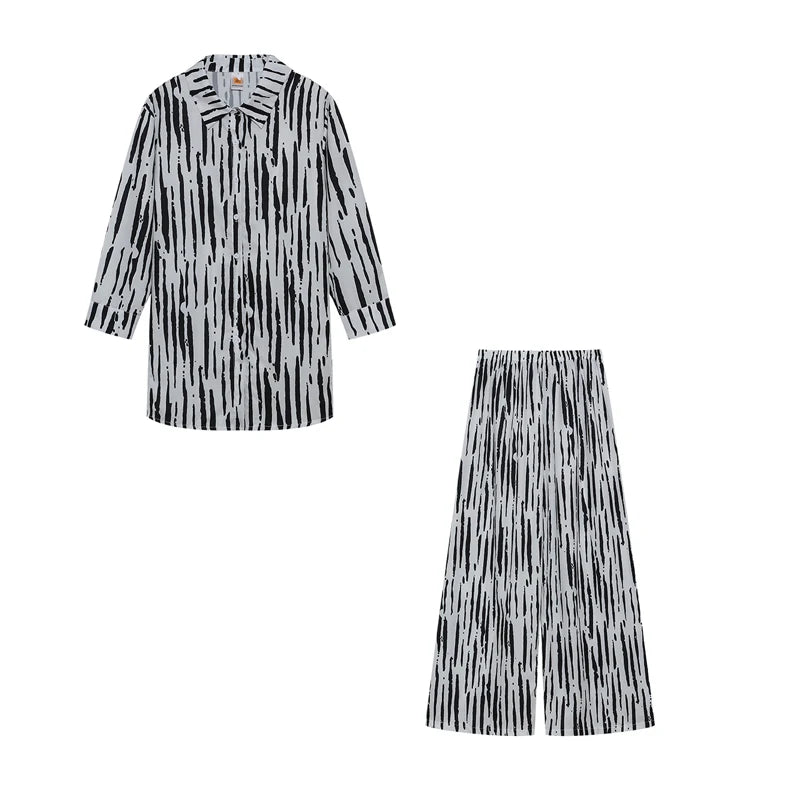 Printed Loose Shirt & Straight Pants Set