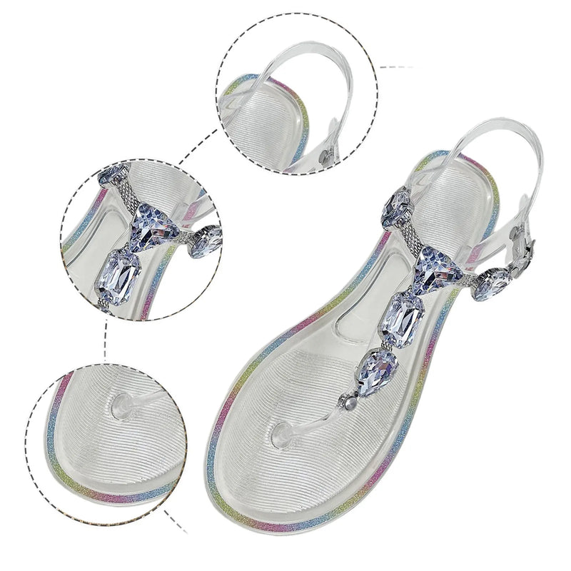 Rhinestone Transparent Flat Jelly Sandals – Beach Wear