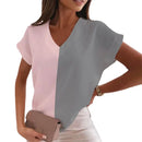 Printed V-Neck Short Sleeve Loose Blouse – Casual Sexy Women’s Tunic Top