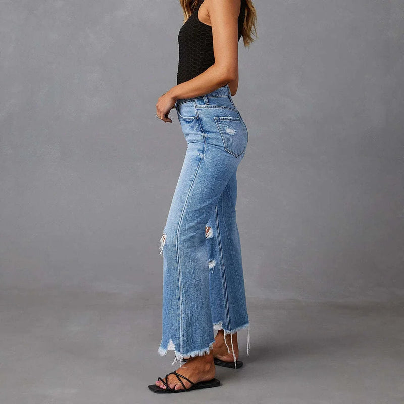 High Waist Ripped Mom Jeans – Y2K Style