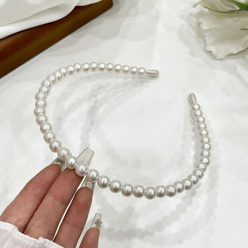 Elegant Simulated Pearl Rose Headband – Retro Handmade Hair Accessory