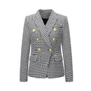 White Plaid Blazer with Metal Button Detail