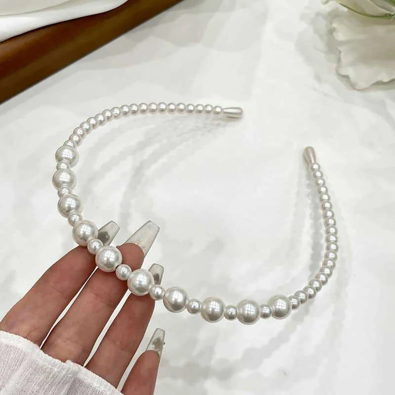 Elegant Simulated Pearl Rose Headband – Retro Handmade Hair Accessory