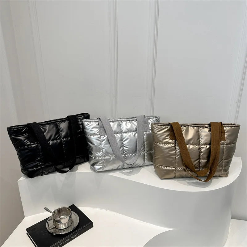 Quilted Rhombus Cotton Tote – Large Capacity Handbag