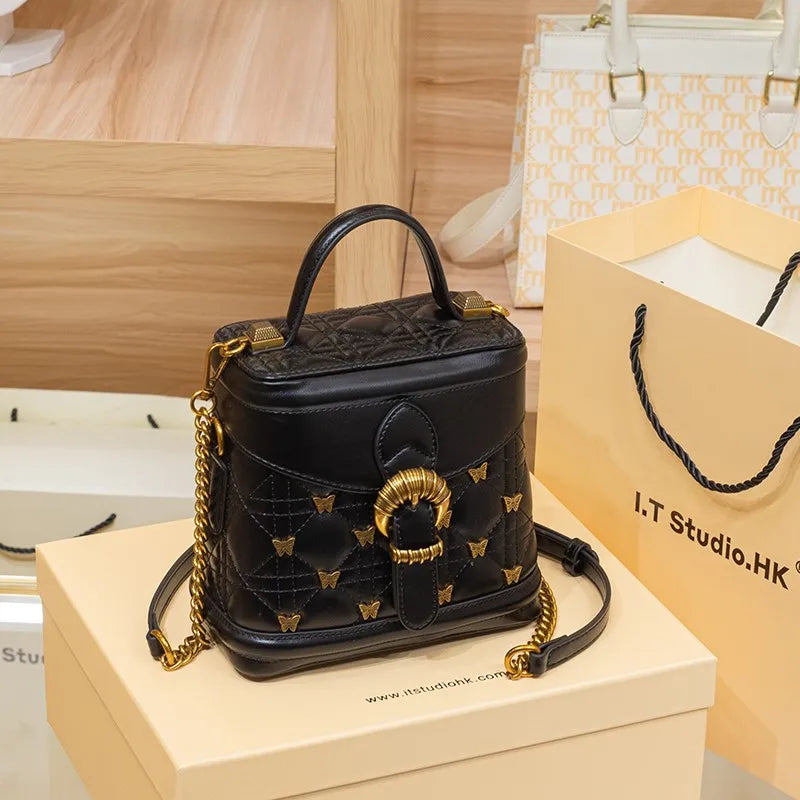 2024 Genuine Leather Bucket Handbag – Designer Shoulder Crossbody