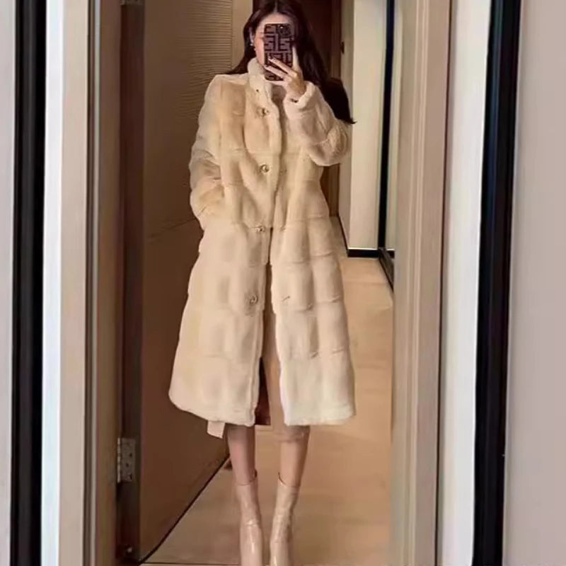 Elegant Stand Collar Faux Fur Coat