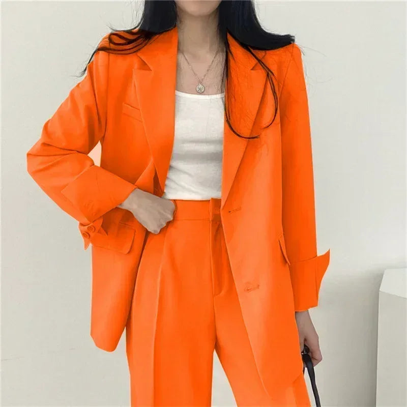 Retro Chic Korean Blazer & Pants Set