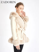 ZADORIN Belted Suede Faux Fur Coat