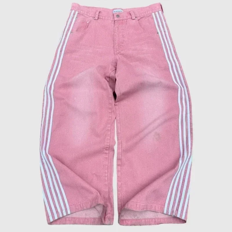 Y2K Striped Baggy Street Jeans