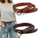 Braided Leather Belt with Gold Round Buckle – Casual & Dress Accessory