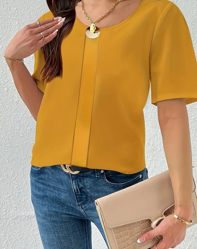 Elegant Short Sleeve Blouse – Casual Loose Fit Weekday Top for Women