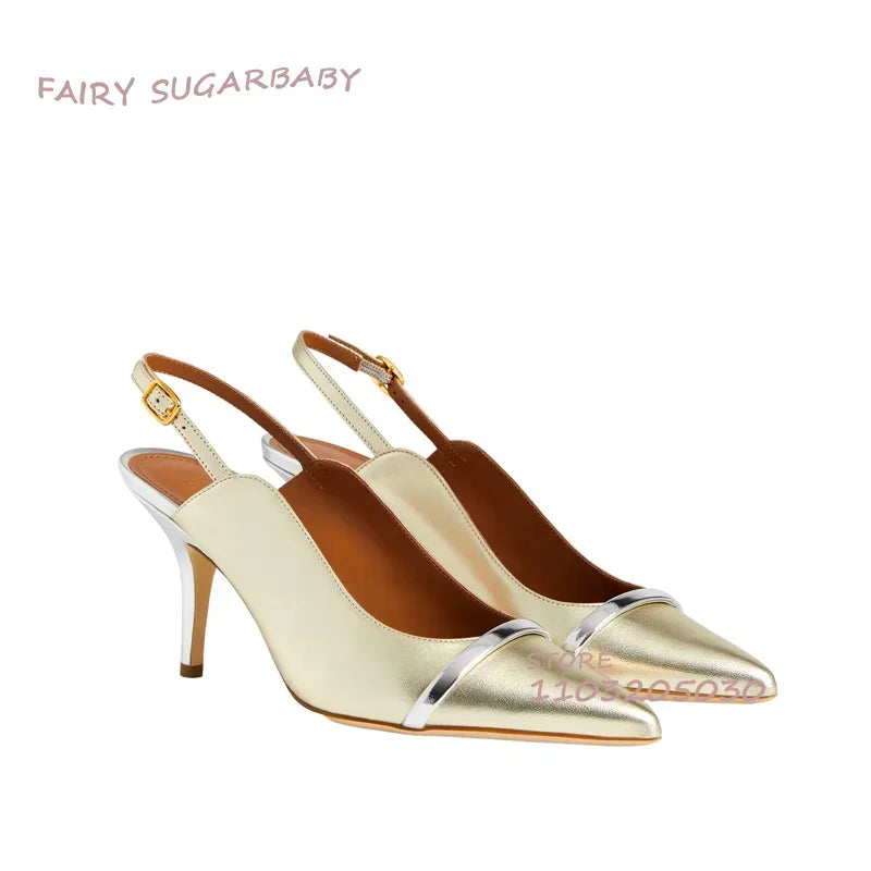 Petal Side Hollow Slingback Stiletto Heels – Suede & Leather