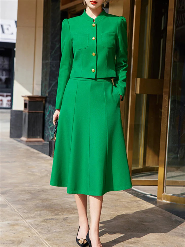 Elegant A-Line Skirt & Blazer Suit Set