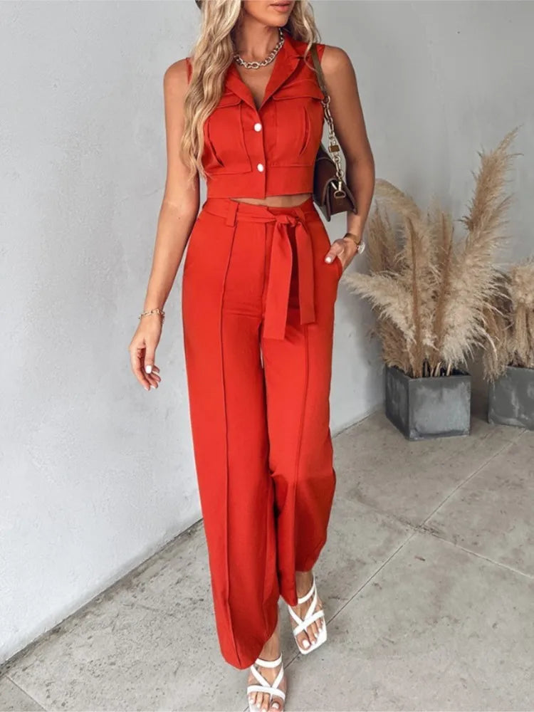 Sleeveless V-Neck Vest & Trouser Set