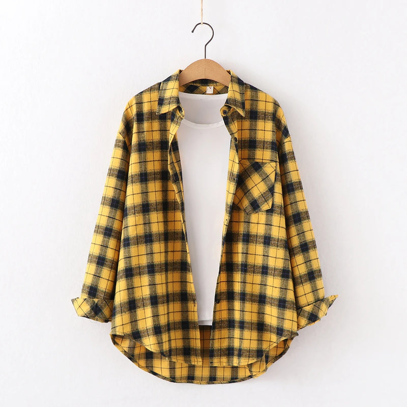 Casual Loose Fit Plaid Flannel Shirt – College Style