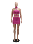 Rhinestone Strapless Mini Skirt Set