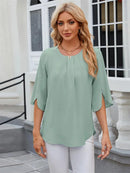 Casual O-Neck Half Sleeve Blouse – Loose Fit Summer Top in Green