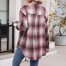 Plaid Cotton-Linen Shirt – Casual Long Sleeve Blouse with Lapel Collar