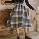 High-Waist Vintage Plaid Wool Skirt
