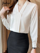 Jielur V-Neck Chiffon Work Blouse