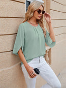 Casual O-Neck Half Sleeve Blouse – Loose Fit Summer Top in Green