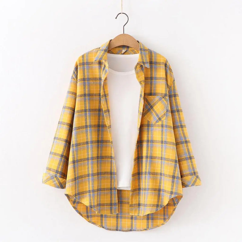 Casual Loose Fit Plaid Flannel Shirt – College Style