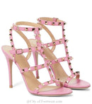 Rockstud Caged Leather Sandals – Colorful High Heel Stilettos