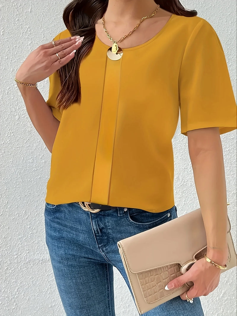 Elegant Short Sleeve Blouse – Casual Loose Fit Weekday Top for Women