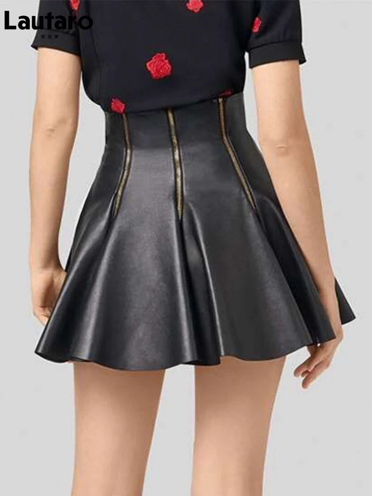 Faux Leather Swing Mini Skirt with Zipper – Black