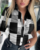 PU Leather Blouse with Ruched Sleeves – Button Down