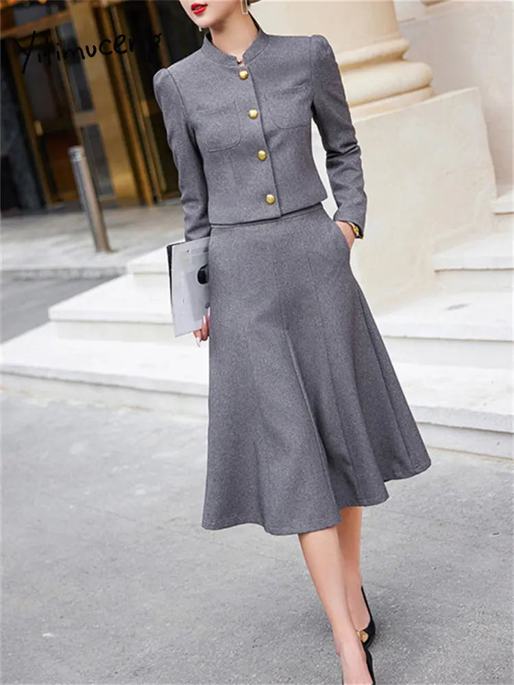 Elegant A-Line Skirt & Blazer Suit Set