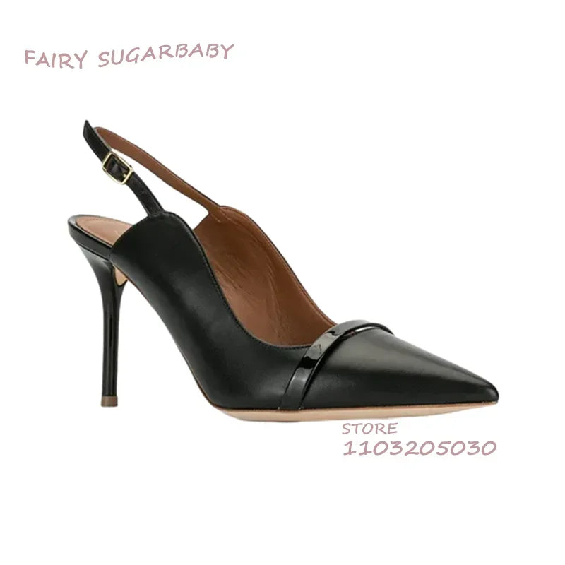 Petal Side Hollow Slingback Stiletto Heels – Suede & Leather