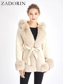 ZADORIN Belted Suede Faux Fur Coat