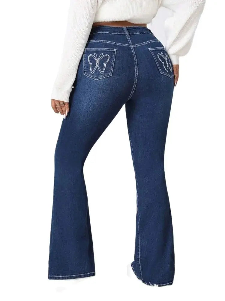 Butterfly Embroidered Bootcut Jeans