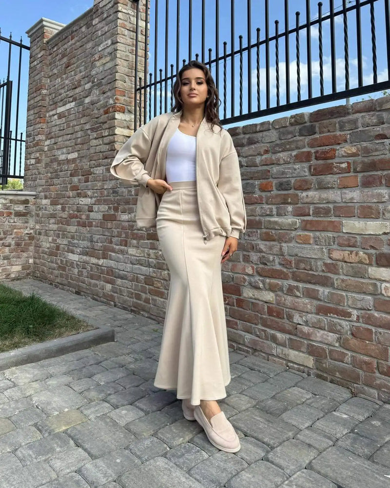 Minimalist Retro Fishtail Skirt Suit